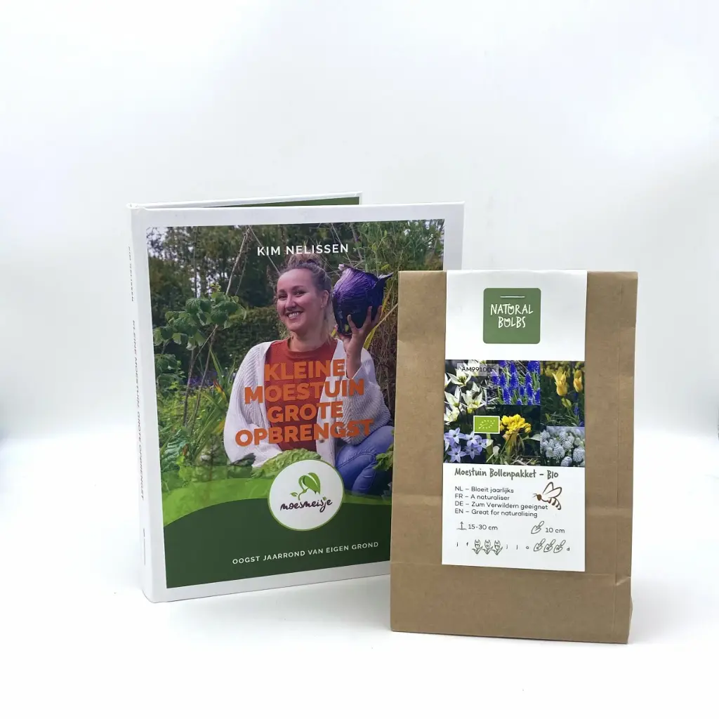 Moestuin bollenpakket + boek Kleine moestuin, grote opbrengst